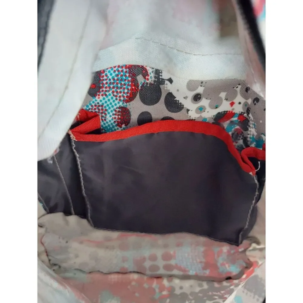 Jansport White Backpack with Red, Gray and Teal Graphic Print
